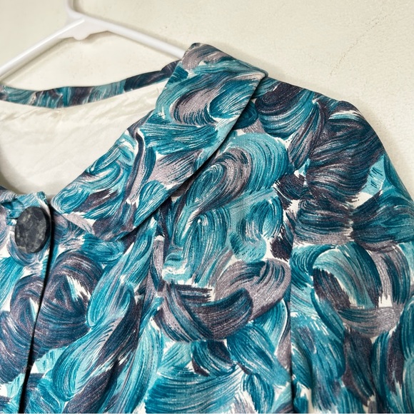 Vintage 60s Cropped Satin Jacket Psychedelic Pattern Sailor Collar 3/4 Sleeve M - Picture 3 of 16